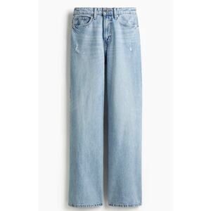 H&M Denim Light Denim Blue Wide Leg High Waist Jeans Pockets Button Zip Solid